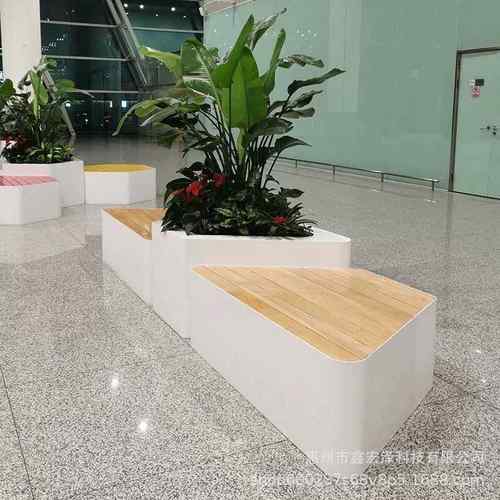 商场休闲椅玻璃钢防腐木座椅机场座椅组合户外长条坐凳多边形坐凳