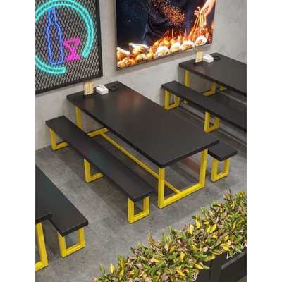 火锅店奶茶店桌椅组合商用黑色卡座简约实木餐桌定制工业风长桌子