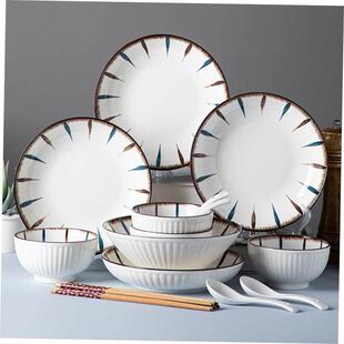 18pcs Set bowls plates ceramic tableware kitchen snack spoon