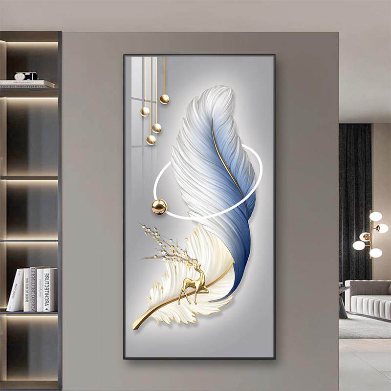 现代简约玄关山水挂画 烤瓷晶瓷客厅装饰画 金属边框过道挂画