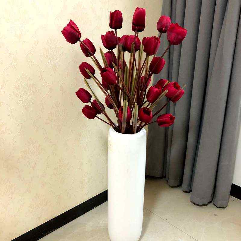 假花花 客厅 落地 大装饰花郁金香绢花塑料花束花瓶家居摆件