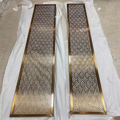 新中式客厅铝雕隔断金属花格玄关不锈钢鱼鳞屏风隔断制品装饰
