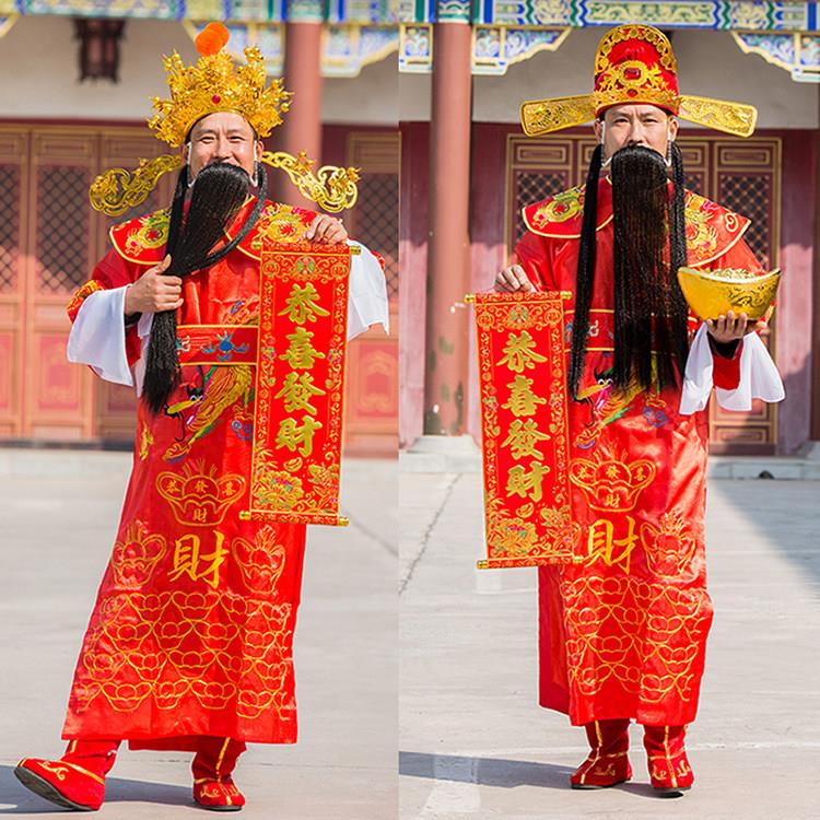 财神服装,财神帽,成年男女年会开幕庆典全套,新年演出服装