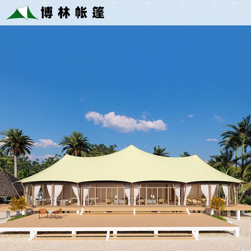 高端户外酒店帐篷长峰型尖顶张拉膜结构篷房接待大厅三厅三室跨境