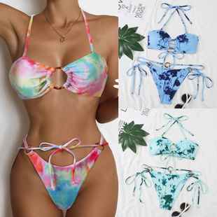 two piece dye for bikini tie swimsuit color women multi
