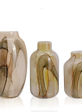 渐变拼花瓶水墨玻璃装色插花中式软器晕染摆件装饰复古感新高级粉