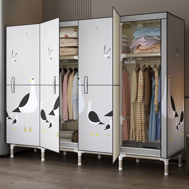 开门款简易布衣柜家用卧室全钢架加粗加厚钢管出租房结实耐用衣橱