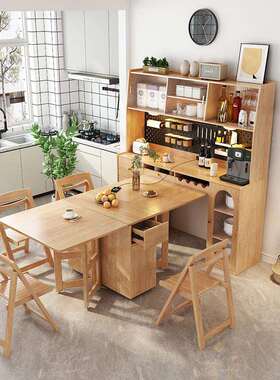 W7餐边柜折叠餐桌一体日式多功能伸缩隐藏小户型家用隐形带桌子柜