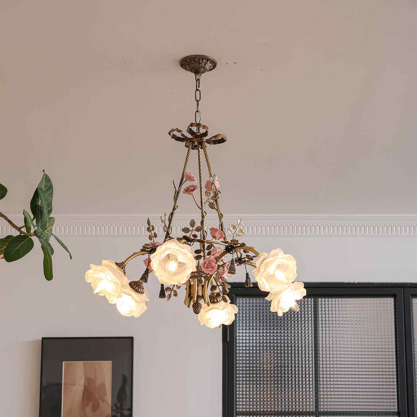 玫瑰法式古典全铜浪漫复古田园花朵轻奢客厅卧室灯具餐厅吊灯新款