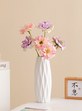 简约白色陶瓷花瓶轻奢高级感装饰客厅插花摆件仿真花套餐水培器皿