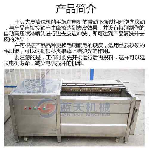 蓝天土豆去皮清洗机 小型土豆毛辊脱皮机 马铃薯毛刷去皮清洗设备