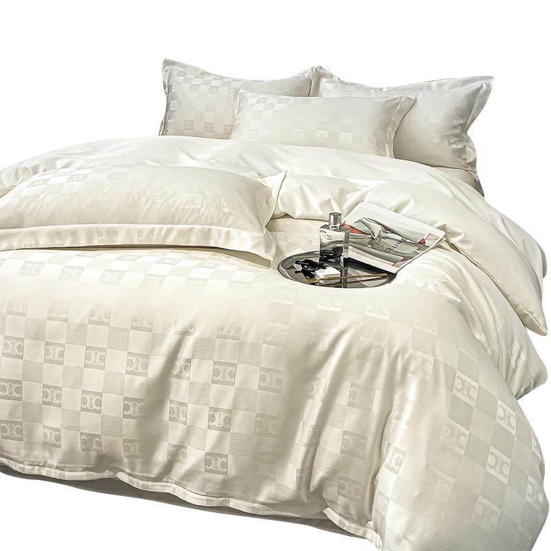 Z655夏季贡缎提花冰丝四件套被套床单床笠床上用品单双人欧式简约,床上用品,床品套件/四件套/多件套,淘宝优惠券,粉丝福利购,淘宝优惠卷