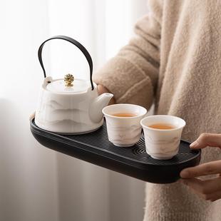 一壶二杯带茶盘干泡陶瓷功夫茶具套装 羊脂玉日式 家用酒店办公高档