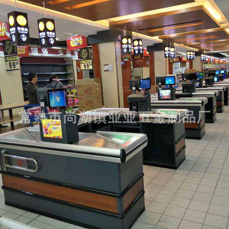 金属商场水果蔬菜店母婴店不锈钢面超市收银台加厚商用柜台多层