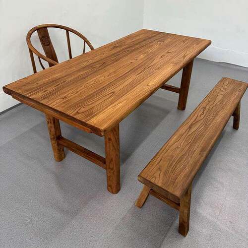 老榆木VTQ桌实木茶桌榆木原板门板桌木工台吧台桌家用书桌作子长