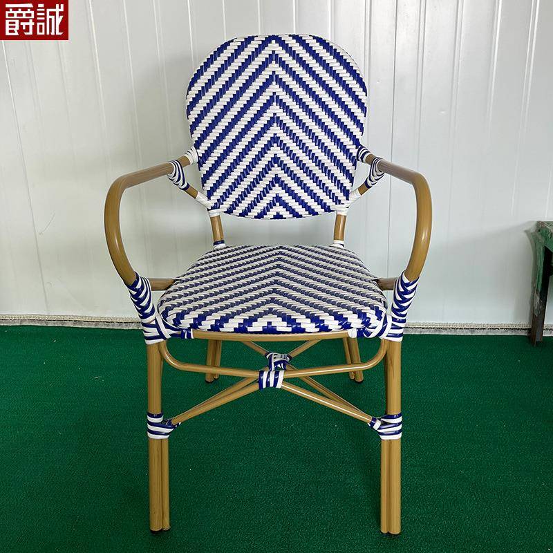 法式餐厅北欧竹节藤椅咖啡厅室外餐椅网红民宿藤编露天户外桌椅子