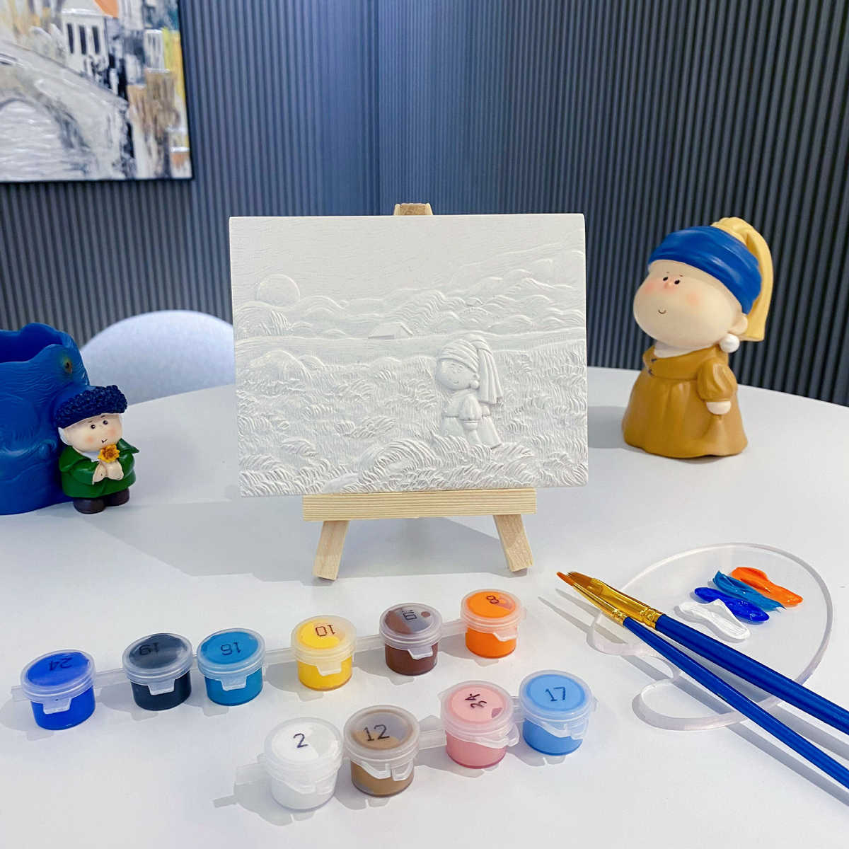 文diy趣味作玩月半创油画艺术立体梵高装饰画填涂艺术家浮雕礼品