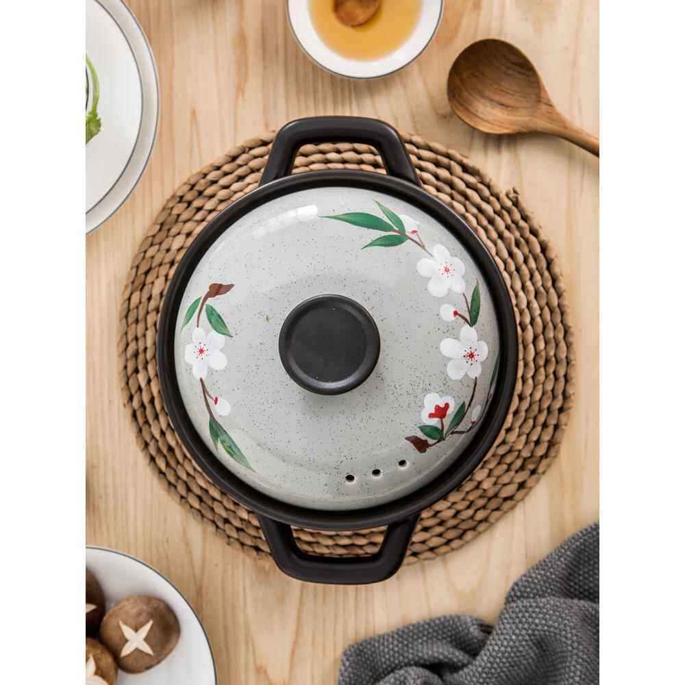 正品韩式耐高温煲汤砂锅陶瓷锅家用明火花手绘樱锅炖锅燃耐热气砂