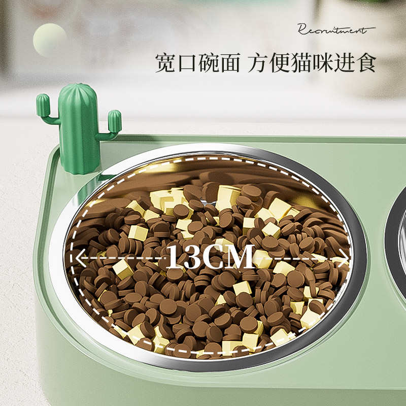 猫碗猫咪喂食不锈钢双碗宠物保护颈椎泰迪狗小猫喝水喂水饭盆用品