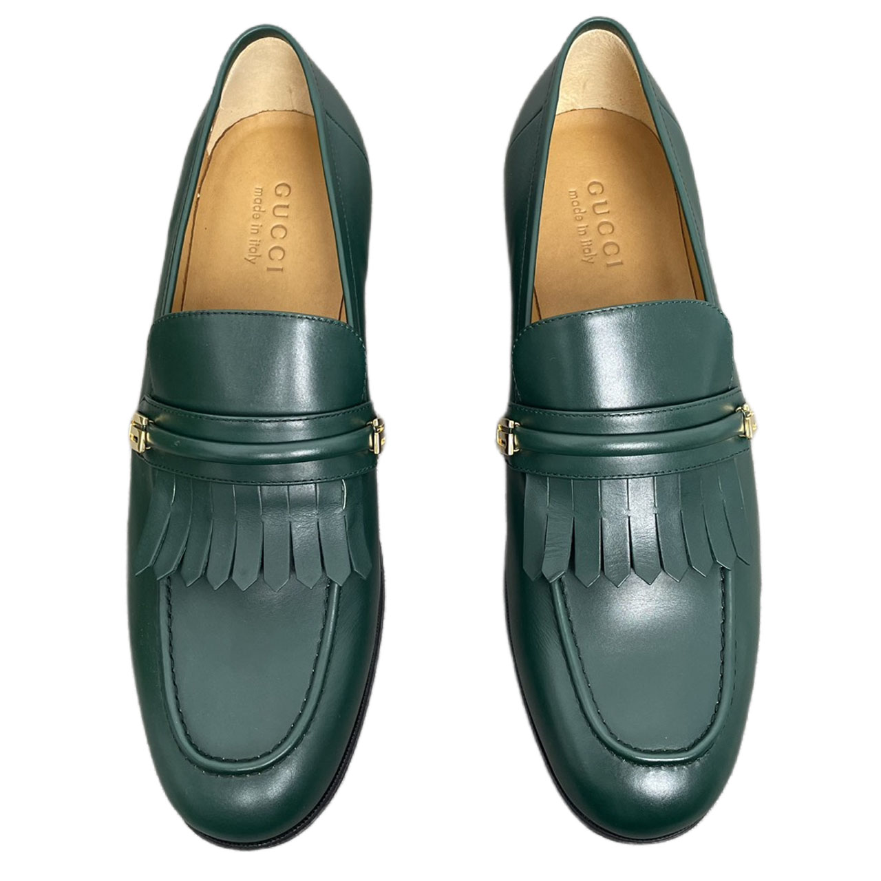 99新未使用 Gucci古驰墨绿色英伦流苏休闲皮鞋男 四季可 原价7900