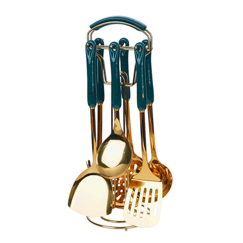 北欧轻奢厨具套装烹饪铲勺七件套陶瓷手柄不锈钢锅铲汤勺厨房用品