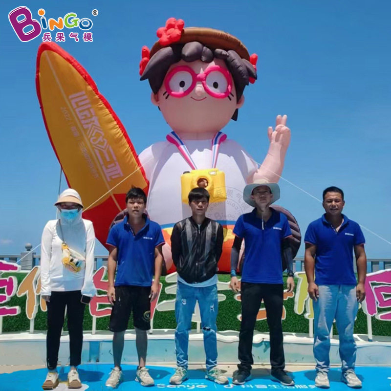 夏日冲浪男孩充气娃娃气模 海南景区活动卡通公仔男孩充气装饰