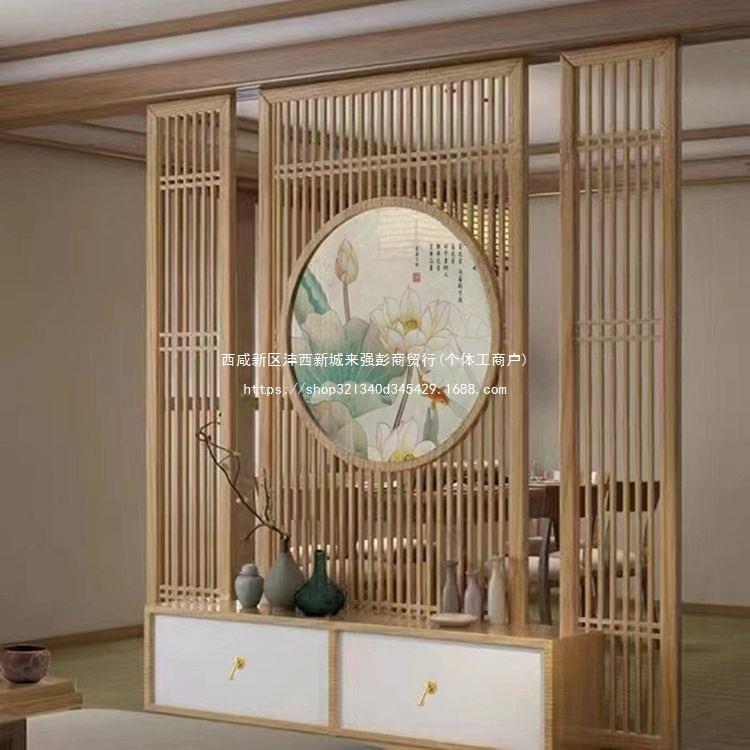 东阳木雕新中式实木花格玄关隔断墙装饰木质格栅镂空客厅屏风背景
