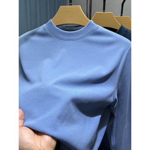 Mostarsea~高端双面德绒打底衫男秋冬季纯色圆领体恤磨毛内搭上衣