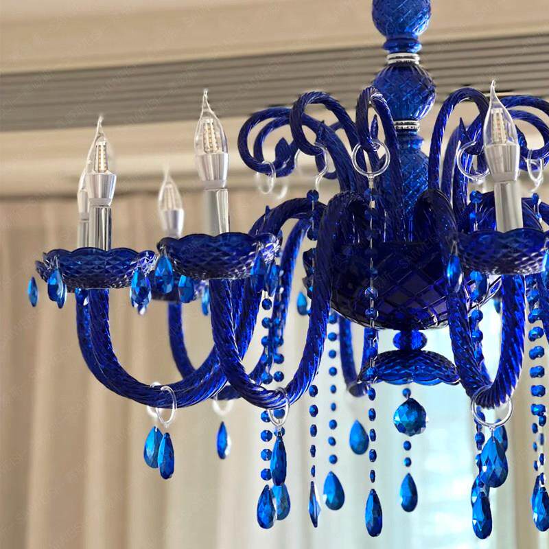 法式覆古吊灯客厅灯克莱因蓝中古轻奢水晶吊灯创意个性艺术灯大气