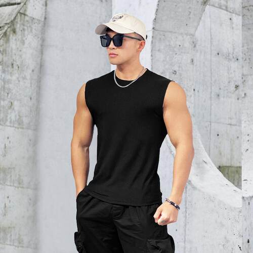 Men's sports vest round neck running training ice silk