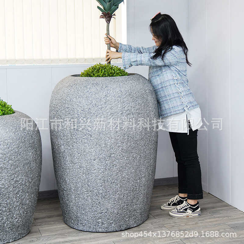 厂家简约水泥大号花瓶室内绿植盆栽户外造景玻璃钢花盆摆件定制