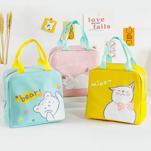 Cartoon Zipper Lunch Bag for Students and Office Workers, In