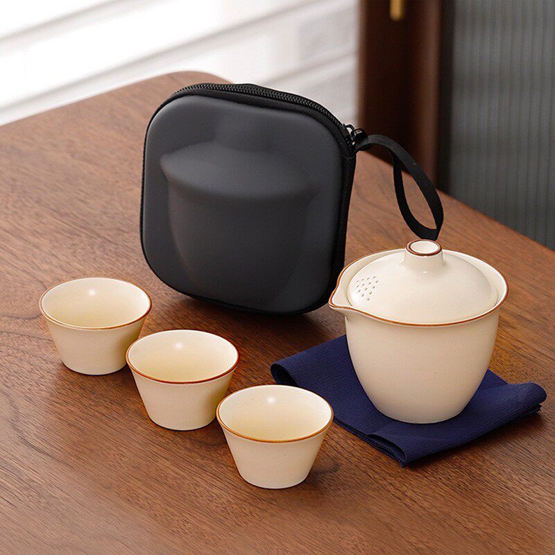 汝窑旅行茶具套装便携简约陶瓷喝茶快客杯功夫户外露营收纳泡茶器