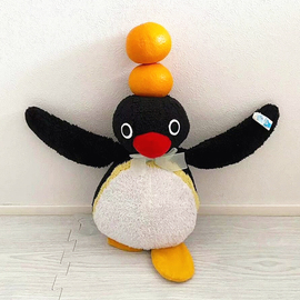 日本正版pingu企鹅家族毛绒公仔玩具丝带领结玩偶送朋友礼物