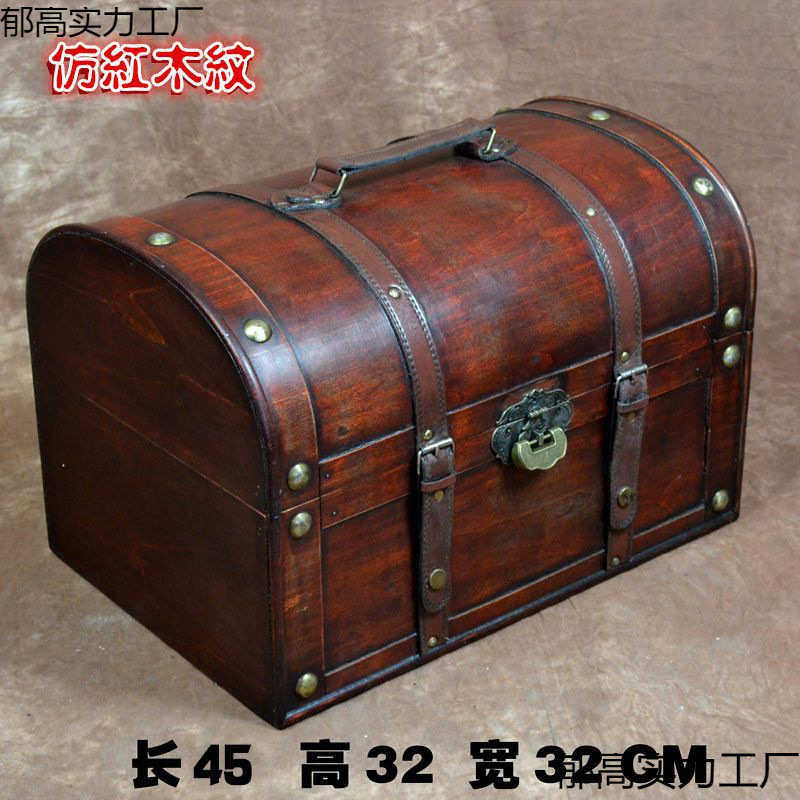 古代箱子仿红木复古木箱子仿古老式箱创意箱古风拍摄带锁海盗宝箱