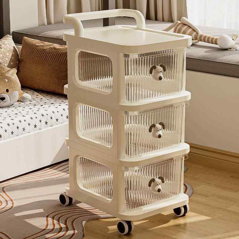 奶油风小推车零食置物架婴儿用品收纳柜落地可移动宝宝玩具储物架