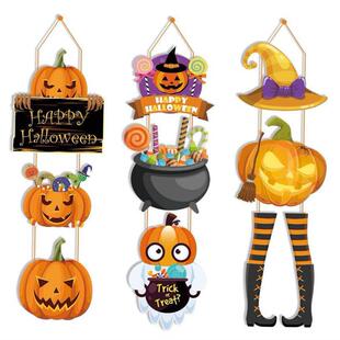Pumpkin Trick Halloween Face Witch Hat Hangings Ghost Door