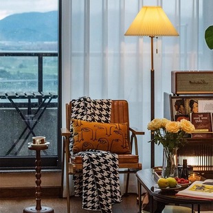 实地灯客厅沙发边设计感氛围灯百褶美式 高档复古卧室床头台灯