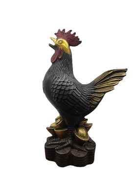 仿古做旧铜鎏金福鸡家居客厅摆件古玩黄铜生肖鸡风水摆设
