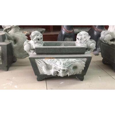天然青石雕刻香炉龙狮呈祥浮雕复古石炉家居传统镇宅古典一体炉鼎