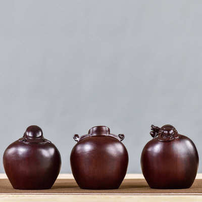 恒升 木制工艺品办公门店送礼福禄寿三神像黑檀客厅装饰摆件