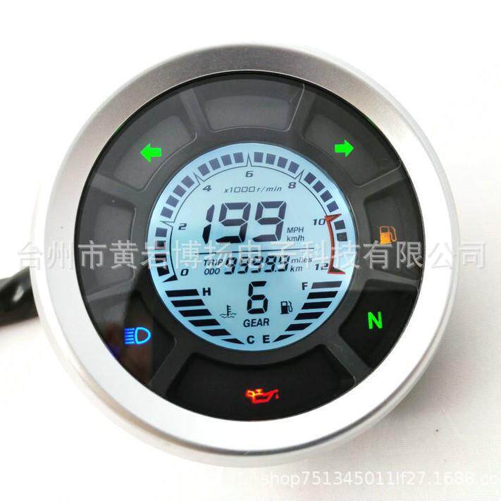 摩托车改装液晶仪表圆形1-6档水温表公英里油表转速时速可调