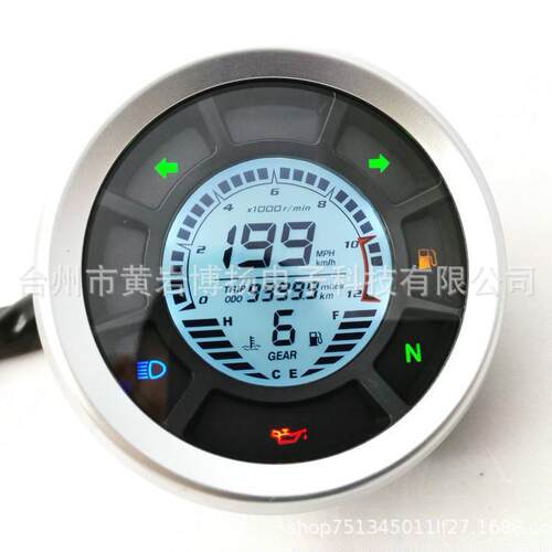 摩托车改装液晶仪表圆形1-6档水温表公英里油表转速时速可调