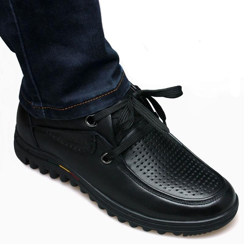 高档男士内增高皮鞋真皮软底商6休务皮鞋镂空爸爸鞋洞洞皮鞋3小码
