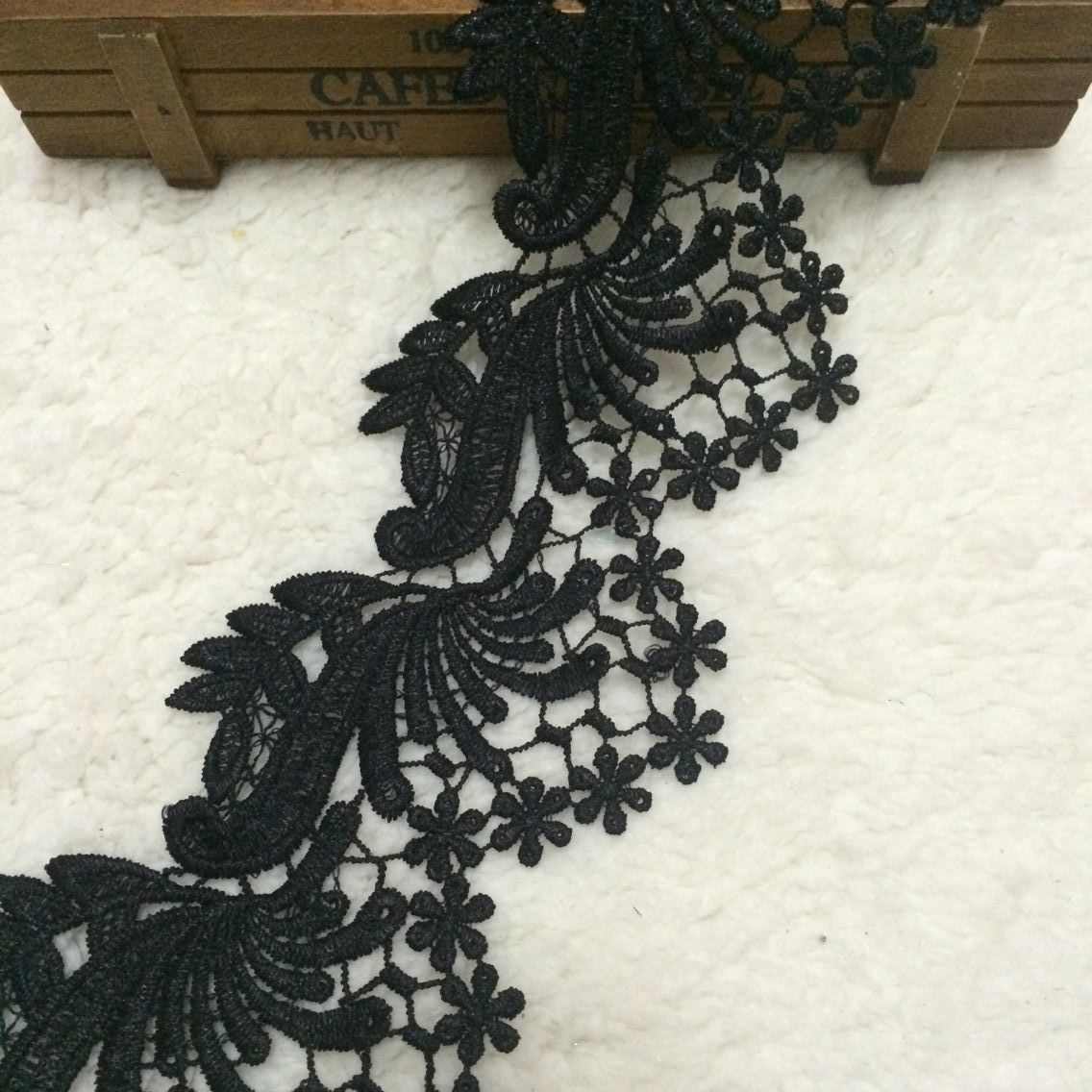 现货供应刺绣花边花边面料窗帘2015 厂家花边水溶 新款黑色