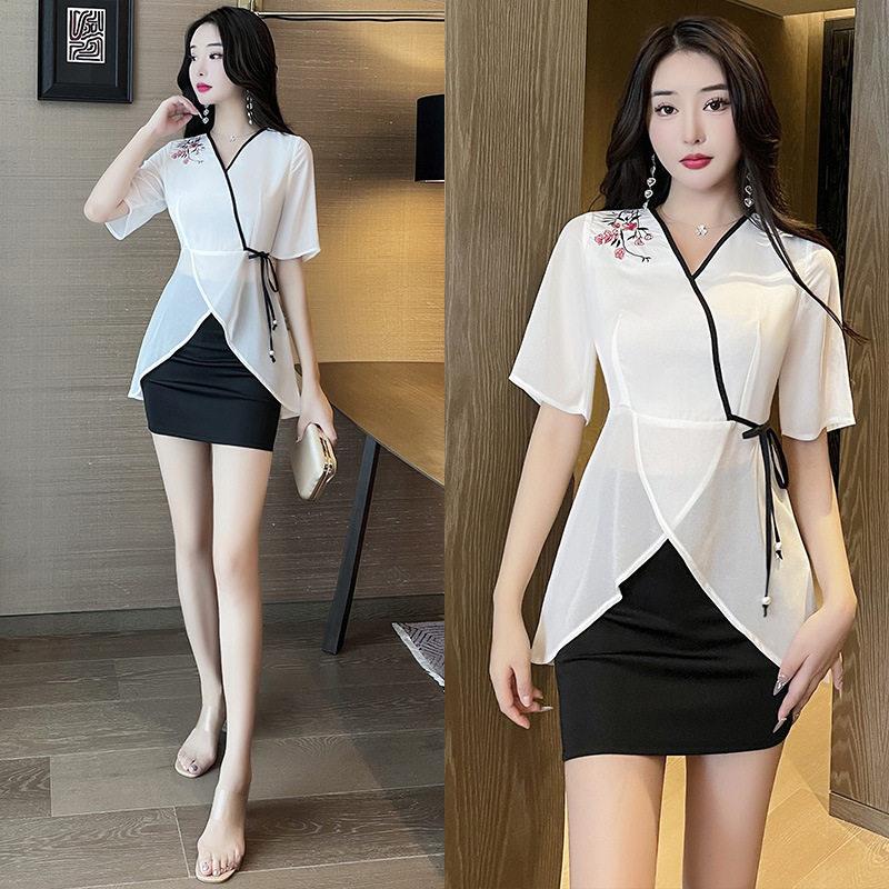2023新款足浴店技师工作服性感气质养生馆套装包裙桑拿工服女