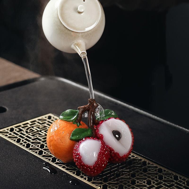 茶宠茶玩摆件变色荔枝桔子茶宠大吉大利茶盘茶桌装饰茶台茶道零配