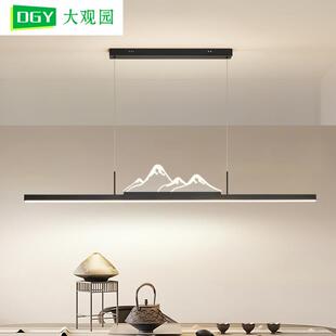 餐厅灯新中式 长条吊灯现代简约山峦映月茶室吊灯饭厅中山灯具055L