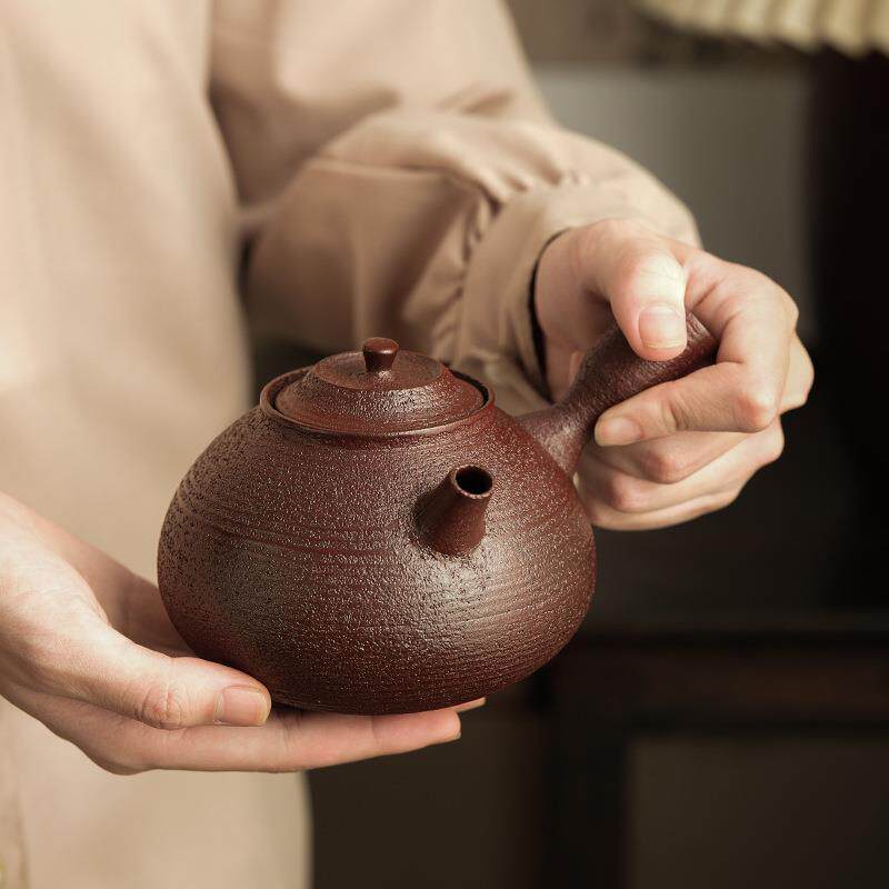 在瓷带盖侧把烤茶罐粗陶罐罐茶土陶公道杯煮茶器家用煮茶壶烤茶炉