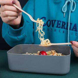 日式竹木盖小麦秸秆饭盒带刀叉勺便携套装便当盒定制印图logo刻字